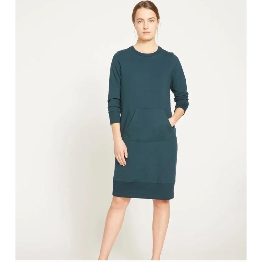 Universal Standard Teal Blue Pima Cotton Sweatshirt Dress M Crew Neck Pocket